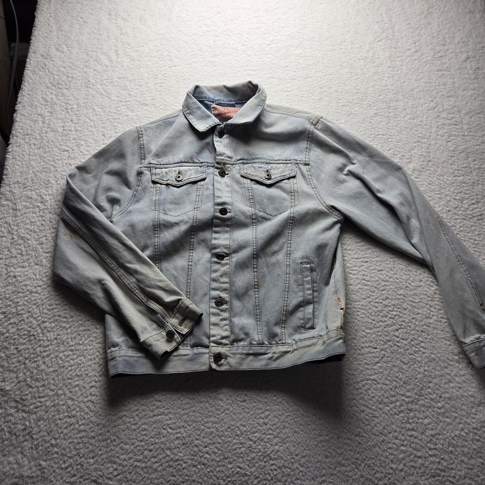 Brooklyn Cloth Bomber Jacket Mens Large Blue Jean Denim Button Front Casual